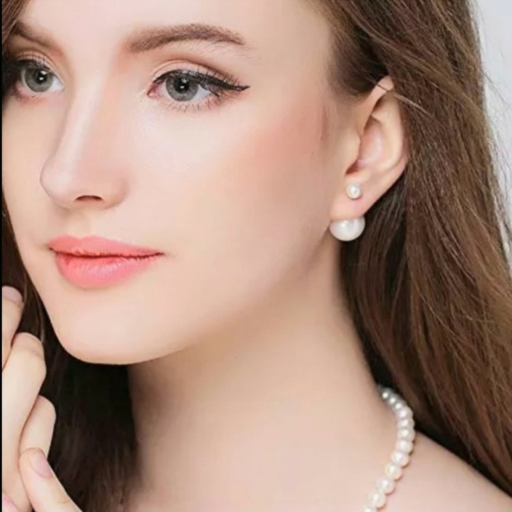 Large Oversized Double Ball Satin Matte Light Yellow Shell Pearl Stud Earrings - Picture 9 of 16